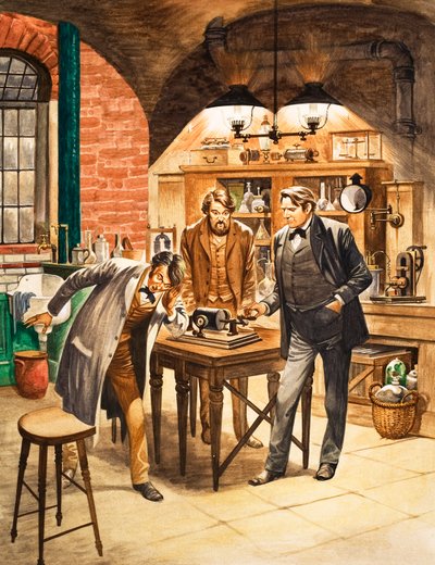 Edison demonstrerer den første fonograf i sit laboratorium af Peter Jackson