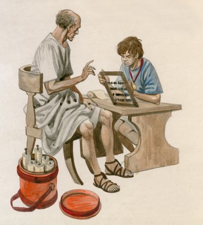 Julius Cæsar som dreng, der lærte at tælle ved hjælp af en abacus af Peter Jackson