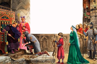 Ridder sværger troskab til kong William I (gouache på papir) af Peter Jackson