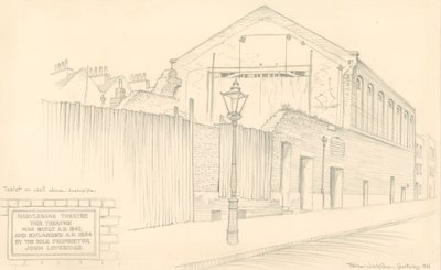 Marylebone Theatre, London, bagsiden af teatret i Mulready Street (oprindeligt Little Church Street) af Peter Jackson
