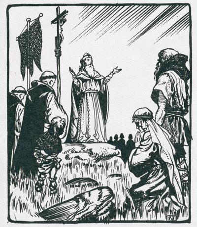 Patrick (død ca. 463 e.Kr.) prædiker i Armagh (litografi) af Peter Jackson