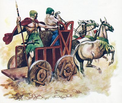Sumerisk vogn (farve litho) af Peter Jackson