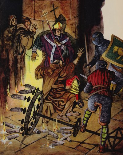 Mordet på Thomas a Becket i Canterbury Cathedral (farvelitografi) af Peter Jackson