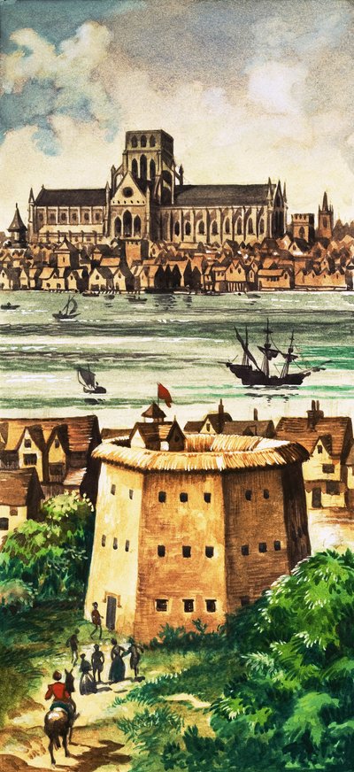 Ydersiden af Globe Theatre ved floden ved Bankside af Peter Jackson