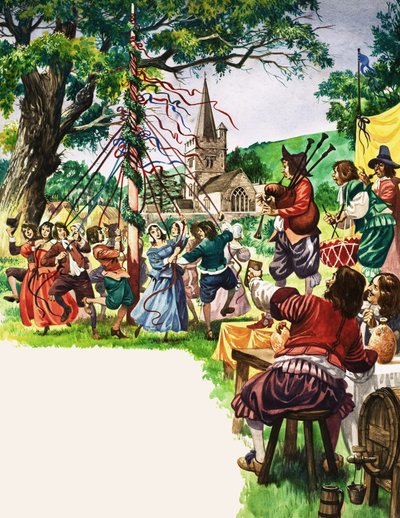 Landsbyboerne danser rundt om majstangen af Peter Jackson