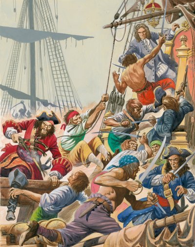 Da Pirates Sailed the Seas. Blackbeard og hans pirater angriber. af Peter Jackson