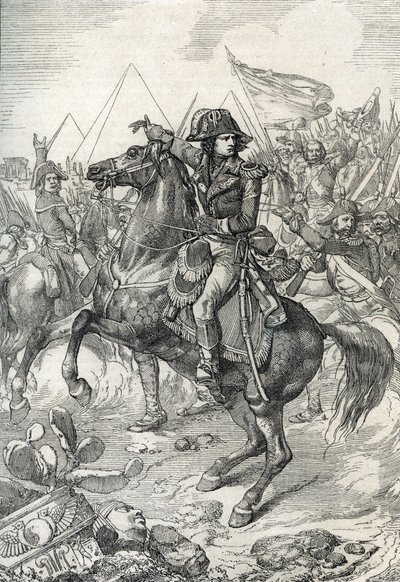 Kampagne (Ekspedition) af Egypten (1798-1801): General Napoleon Bonaparte (1765-1821) før pyramiderne af Peter Johann Nepomuck Geiger