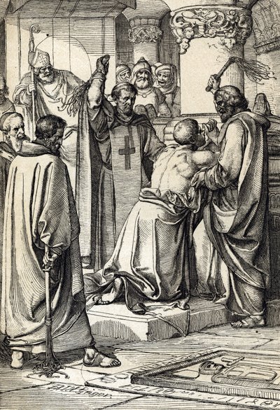 Kong Henrik II af England (1133-1189) involverer i mordet på Thomas Becket tro anger ved ærkebiskoppens grav af Peter Johann Nepomuck Geiger