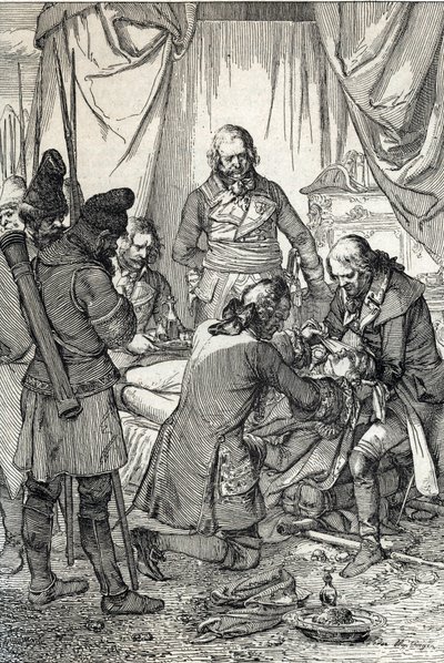 Kosciuszko-opstand: Polske hjerter Tadeusz Kosciuszko (1746-1817) såret i slaget ved Maciejowice mod russerne af Peter Johann Nepomuck Geiger