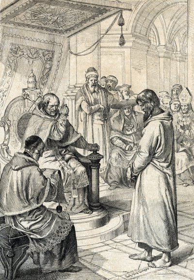 Queril of the investitures, Canossas anger: I Canossa beder kejser Henrik IV af Det Hellige Romerske Rige (1050-1106) i angrende dragt om tilgivelse fra pave Gregoire VII (Hildebrand: 1015/20-1085) og gør ærefuldt bod på det i januar 1077 " (Væggen af Peter Johann Nepomuck Geiger