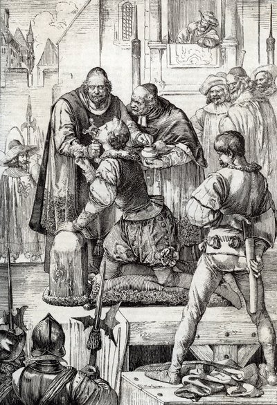 Halvfemsårskrigen (eller Hollands oprør) (1568-1648): dekollering af Lamoral, greve af Egmont, prins af Gavre (1522-1568), hollandsk politiker - Han blev fordømt inden for rammerne af urolighedernes råd ( eller Blodrådet) oprettet af af Peter Johann Nepomuck Geiger