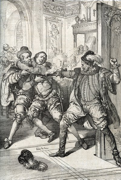 De fire tyve års krig (1568-1648): "" Mordet på Vilhelm af Orange kaldte Vilhelm den Tavse (1533-1584) den 10/07/1584 af Balthazar Gerard under Firsårskrigen (eller 80 år) ( Gueux-oprør eller hollandsk oprør)” (mordet på Willi af Peter Johann Nepomuck Geiger