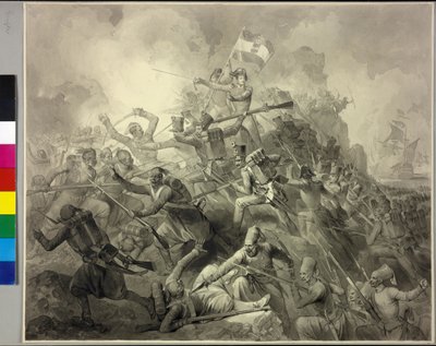 Erobringen af Saida (tuschtegning) af Peter Johann Nepomuk Geiger