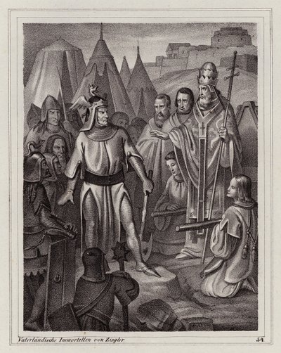 Grundlæggelsen af Venedig i det 5. århundrede (kobberstik) af Peter Johann Nepomuk Geiger
