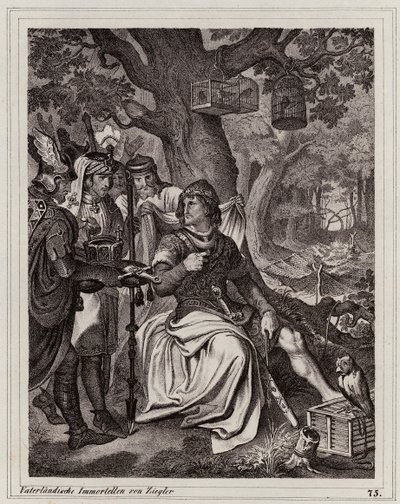 Henry the Fowler modtager nyheden om, at han er konge af Østfrankrig, 919 (kobberstik) af Peter Johann Nepomuk Geiger