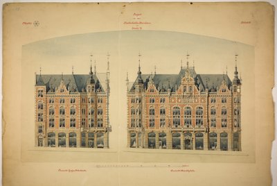 Rathskeller ny bygning, Halle (Saale), Sachsen-Anhalt, Tyskland, Elevations af Peter Joseph Weber