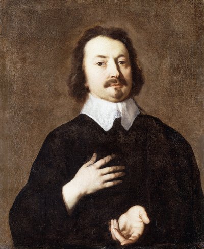 Portræt af en gentleman, halvlang, i sort med hvid krave, af Peter Lely