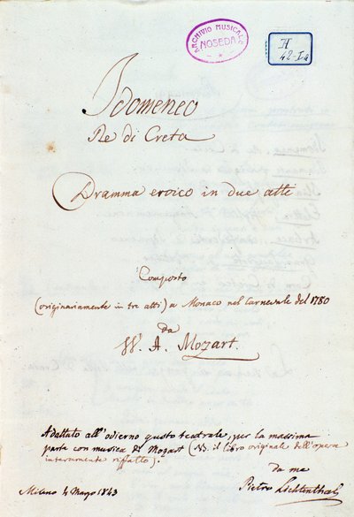 Første side af Lichtenthals tilpasning af Mozarts 