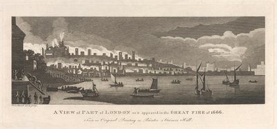 En udsigt over en del af London, som den så ud i den store brand i 1666 af Peter Mazell