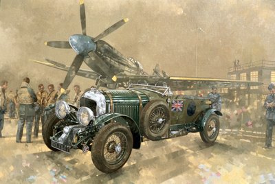 Bentley og Spitfire (olie på lærred) af Peter Miller