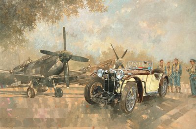 Cream Cracker MG 4 Spitfires (olie på lærred) af Peter Miller