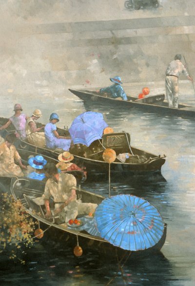 Punts on the Wey at Brooklands (olie på lærred) af Peter Miller
