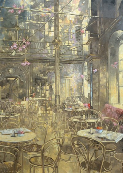 The Vienna Cafe, Oxford Street (olie på lærred) af Peter Miller