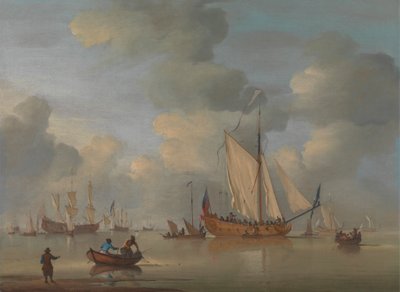 En engelsk kongelig yacht, der står offshore i ro af Peter Monamy