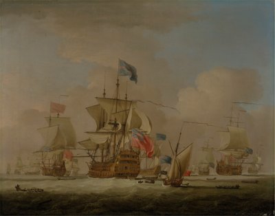 Britiske krigsmænd og en slup af Peter Monamy