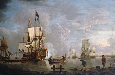 The Morning Gun: HMS Peregrine off Rochester (olie på lærred) af Peter Monamy