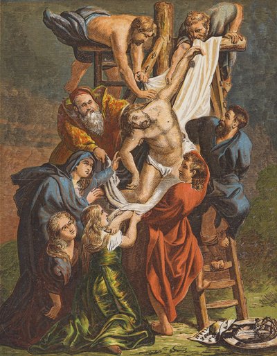 Jesu Kristi nedstigning fra korset (farvelitografi) af Peter Paul (after) Rubens