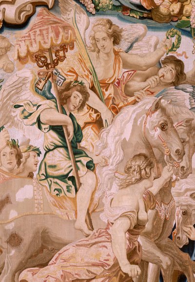 flamsk gobelin. Serien Eukaristiens triumf. Kirkens triumf (El Triunfo de la Iglesia). Ottende gobelin i serien. Model Peter Paul Rubens. 1626-1628. Fremstilling Jan II Raes, Bruxelles af Peter Paul (after) Rubens