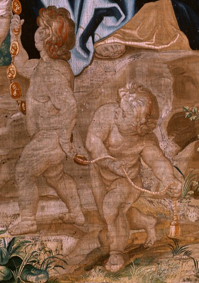 flamsk gobelin. Serien Eukaristiens triumf. Pavernes arvefølge (La sucesión de los papas). Attende gobelin i serien. Model Peter Paul Rubens. 1626-1628. Fremstilling Jan II Raes, Hans Vervoert, Bruxelles af Peter Paul (after) Rubens