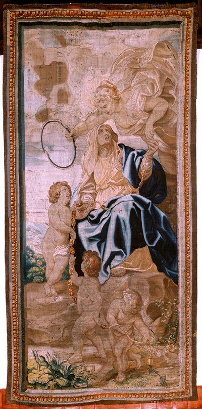 flamsk gobelin. Serien Eukaristiens triumf. Pavernes arvefølge (La sucesión de los papas). Attende gobelin i serien. Model Peter Paul Rubens. 1626-1628. Fremstilling Jan II Raes, Hans Vervoert, Bruxelles af Peter Paul (after) Rubens