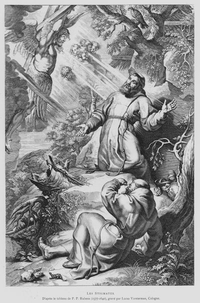 Sankt Frans modtager Stigmata (litho) af Peter Paul (after) Rubens