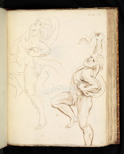 To studier af Laocoon, den ene med slangerne omdannet til draperi (grafit, pen og brunt blæk på lagt papir) af Peter Paul (after) Rubens