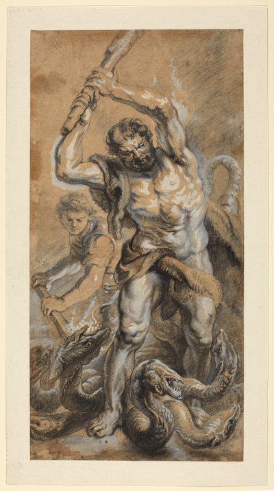 Hercules dræber Lernaean Hydra af Peter Paul (school of) Rubens