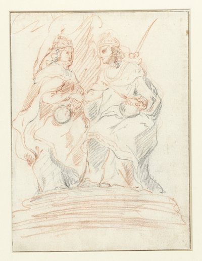 Konge og en dronning på en trone, bag dem står Fama Kristus og Maria af Peter Paul Rubens (possibly)