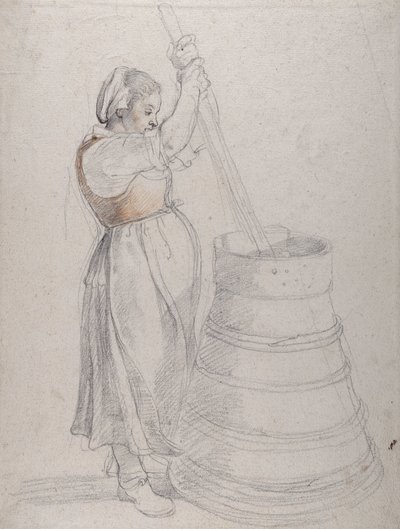En bondepige kærner smør (sort og rød kridt med kuglepen på hvidt papir) af Peter Paul Rubens