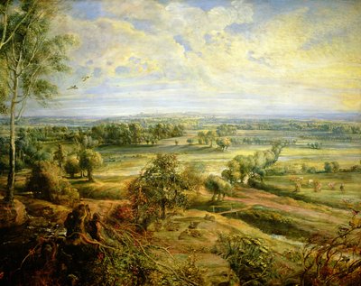 Et efterårslandskab med udsigt over Het Steen i den tidlige morgen, ca. 1636 olie på paneldetalje af 211075 af Peter Paul Rubens
