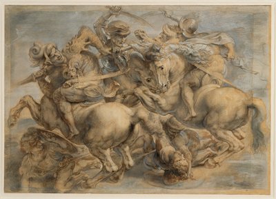 Slaget ved Anghiari (brunt blæk, sort sten, pensel, pen, fremhævet med gouache og blyhvidt) af Peter Paul Rubens