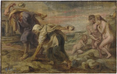 ""Deucalion and Pyrrha"" Peinture af Pieter Paul Rubens (1577-1640) vers 1636 - Olie på træ Dim 26,4x41,7 cm Museo del Prado, Madrid af Peter Paul Rubens