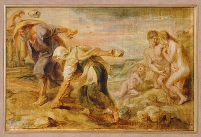 Deucalion og Pyrrha, menneskehedens skabere efter den første syndflod (maleri på træ) af Peter Paul Rubens