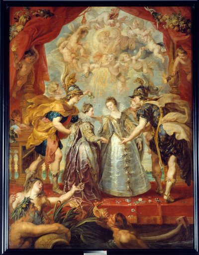 Udveksling af de to prinsesser af Frankrig og Spanien på Bidassoa-floden i Hendaye, 9/11/1615 Allegorisk fremstilling af ægteskabet mellem Anne af Østrig og Ludvig XIII på den ene side mellem Isabella af Frankrig (1602-1644) og Filip IV på den anden af Peter Paul Rubens