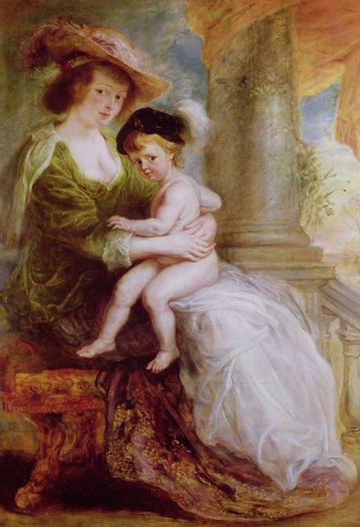 Helene Fourment (1614-73) og hendes søn Frans (olie på panel) af Peter Paul Rubens