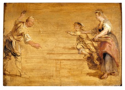 Køkkenpige, slagter og dreng omkring et bord (olie på lærred) af Peter Paul Rubens