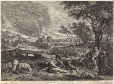 Landskab med regnbue og en hyrde (gravering) af Peter Paul Rubens