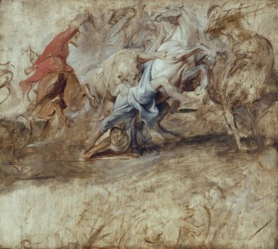 Løvejagt (olieskitse) Bagsiden: Ægteskab i fuldmagt (skitse til Medici-cyklussen) af Peter Paul Rubens