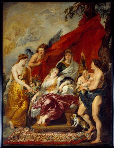 Ludvig XIII blev født i Fontainebleau den 27. september 1601. Hans mor Marie de Medicis (Maria de Medici) sidder på tronen og ser på det nye ne. Maleri af Pierre Paul (Pierre-Paul) Rubens (eller Peter Paul eller Petrus Paulus) (1577-1640) af Peter Paul Rubens