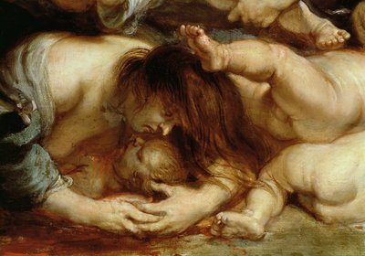 Massacre of the Innocents, detalje af en mor og et barn (olie på panel) af Peter Paul Rubens